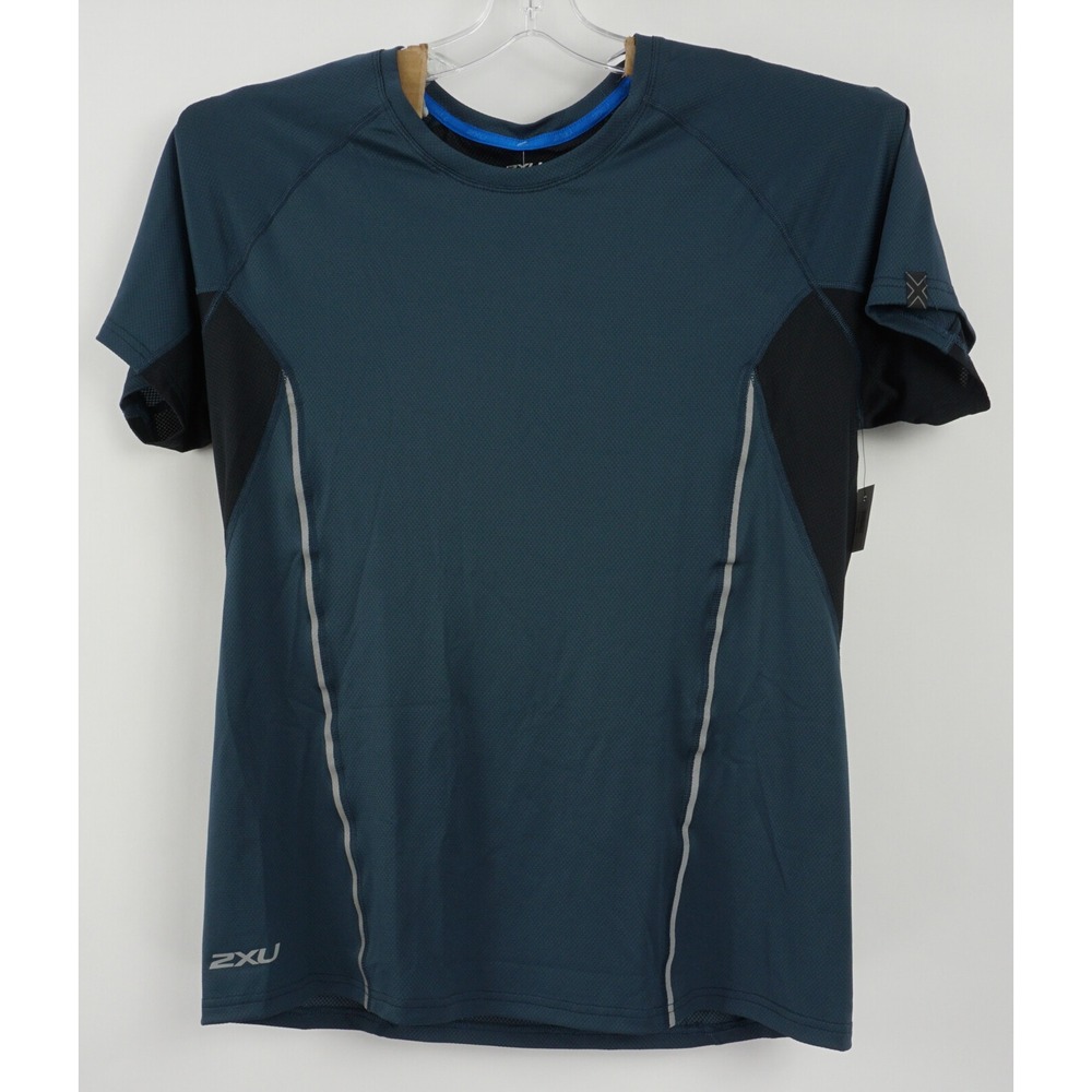 2XU Thermalite Mens Blue Reflective Running Shirt Semi-Fitted T-Shirt L